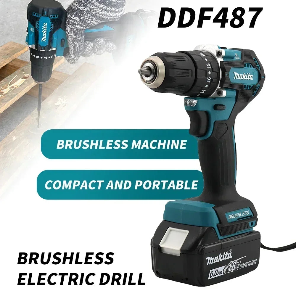 Makita DDF487 18V Brushless Cordless Drill/Driver, Compact, High Torque and Variable Speed, for Woodworking, Compatible with Makita Battery