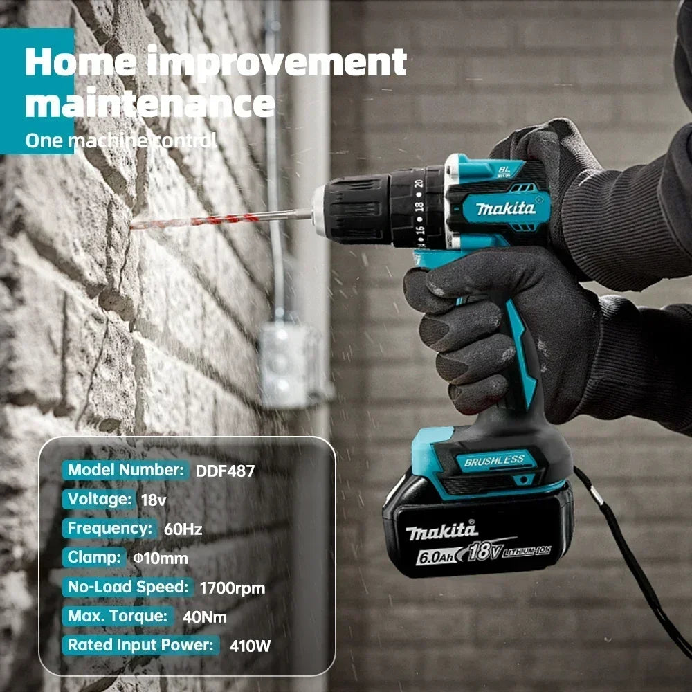 Makita DDF487 18V Brushless Cordless Drill/Driver, Compact, High Torque and Variable Speed, for Woodworking, Compatible with Makita Battery