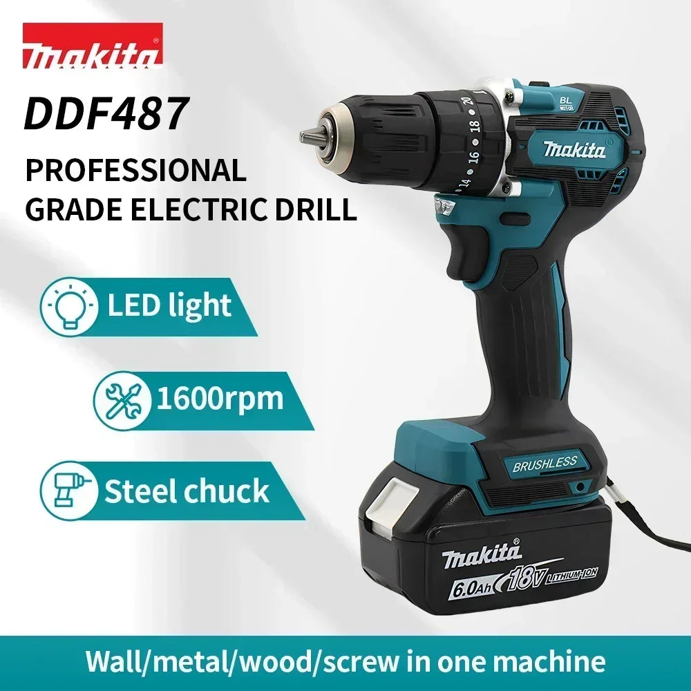 Makita DDF487 18V Brushless Cordless Drill/Driver, Compact, High Torque and Variable Speed, for Woodworking, Compatible with Makita Battery
