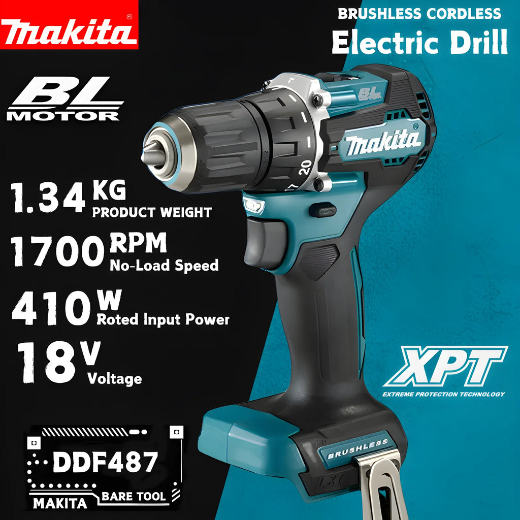 Makita DDF487 18V Brushless Cordless Drill/Driver, Compact, High Torque and Variable Speed, for Woodworking, Compatible with Makita Battery